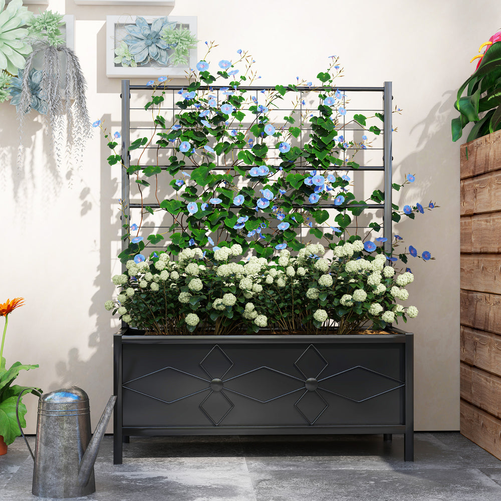 Outsunny Galvanized Raised Garden Bed with Trellis for Climbing Vines Vegetables Flowers, Outdoor Planter Box, 35.4' x 15.7' x 47.2', Black Media 2