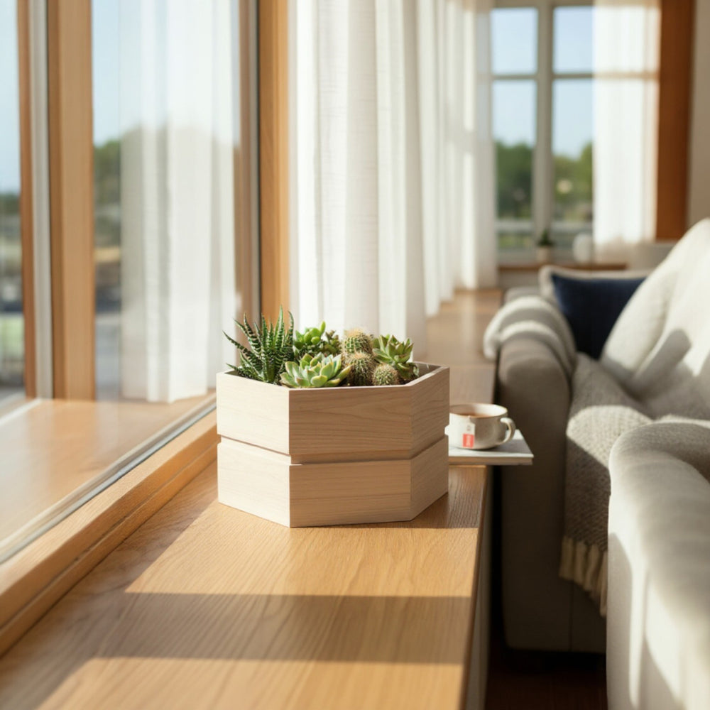 Hexagon Terrace Planter Box Short - Ash Brown Media 3