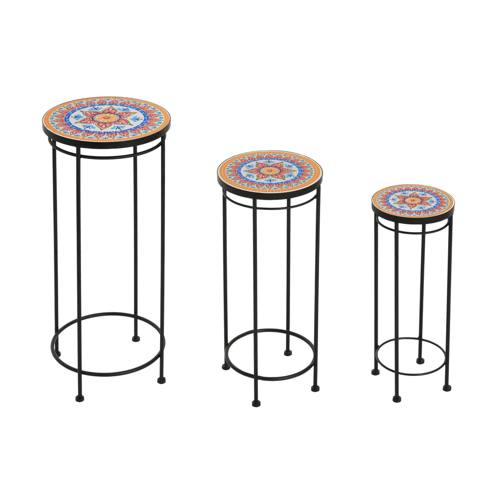 Wesley Ceramic Tile Plant Stand Set with Durable Iron Frame in Black and Red Media 1