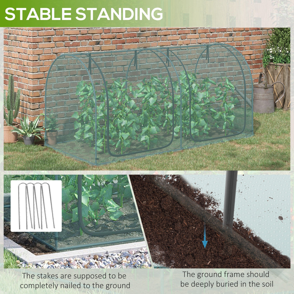 Outsunny 8' x 4' Crop Cage, Plant Protection Tent with Two Zippered Doors, Storage Bag and 4 Ground Stakes, for Garden, Yard, Lawn, Green Media 7