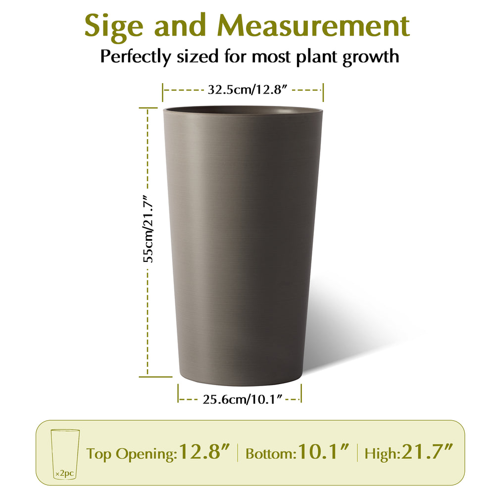2 Pack Tall 21.7 in Planters for Outdoor Plants Modern Tall Square Planter Box Indoor Outdoor Porch Patio Flower Pot Modern Big Tapered Matte Tree Flower Pot for Garden, (Brown) Media 3