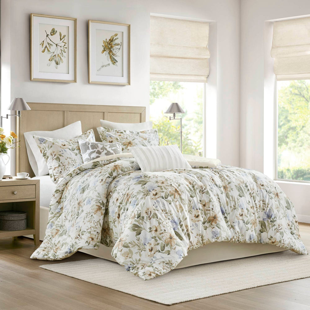 6PCS Queen Cotton Sateen Print Oversized Comforter Set Media 1