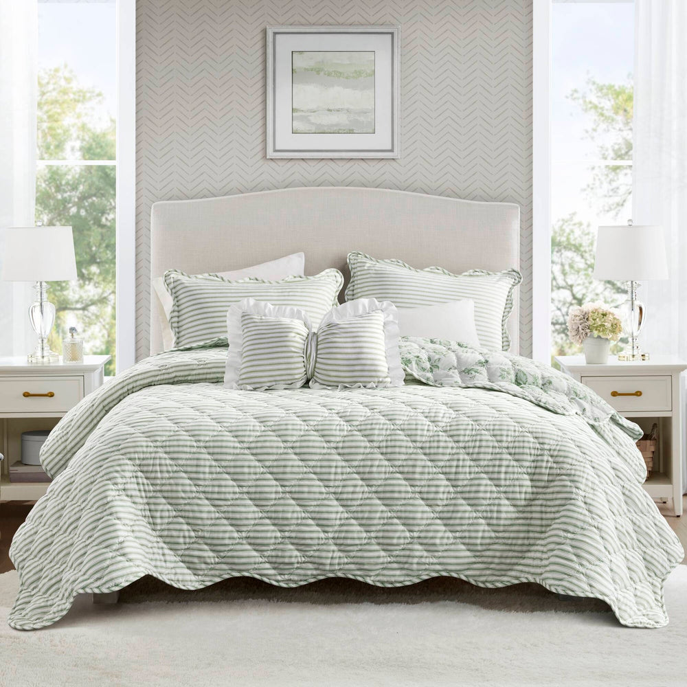 4 Pieces Full/Queen  Quilt Set with Decorative Pillow,Green Media 24