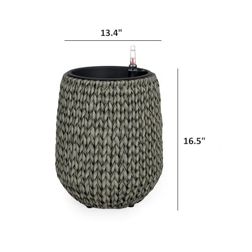 13.4' Self-watering Wicker Planter - Garden Decoration Pot - Gray - Round Media 2