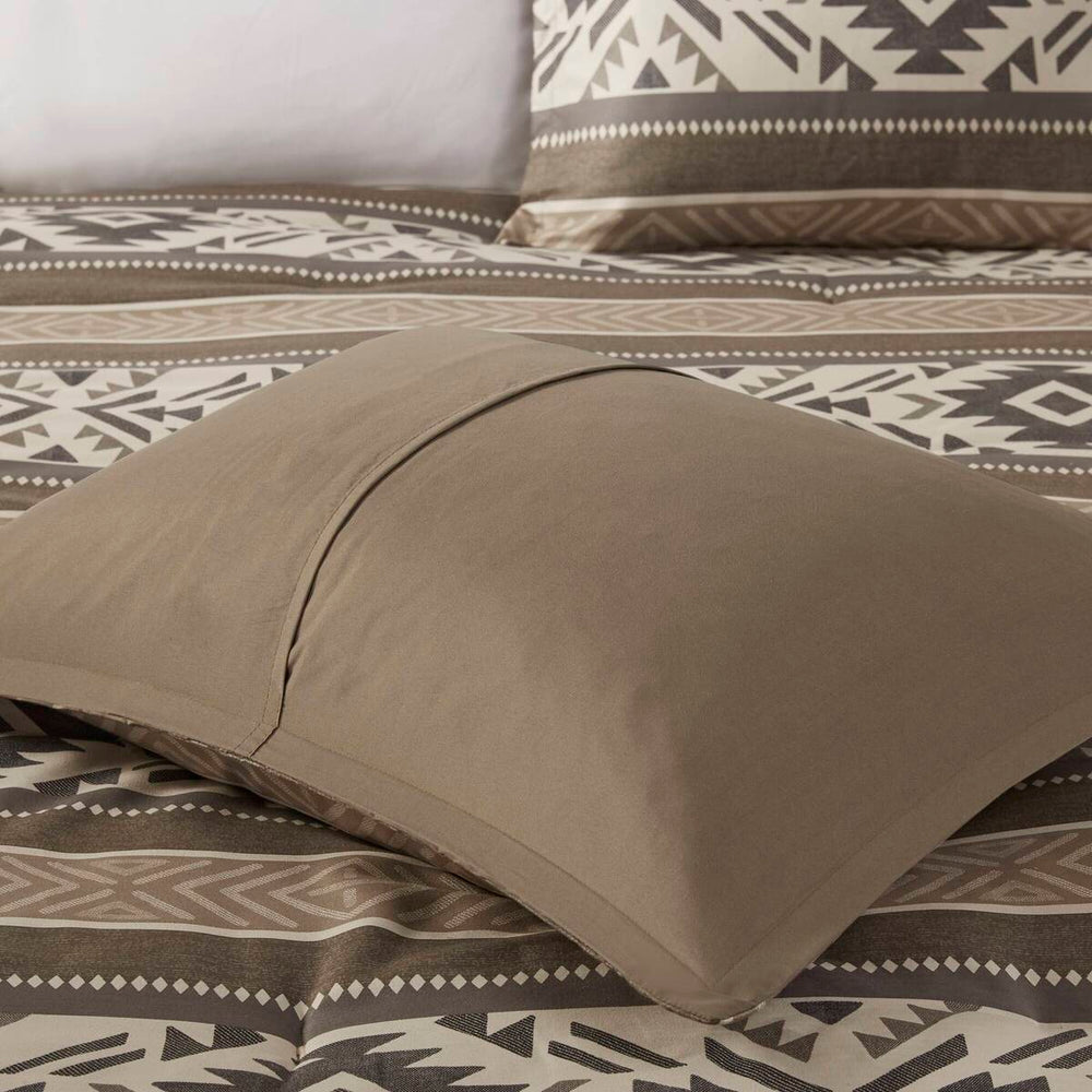 5 Piece Stripe Herringbone Comforter Set with Throw Pillows Brown King/Cal King Media 10