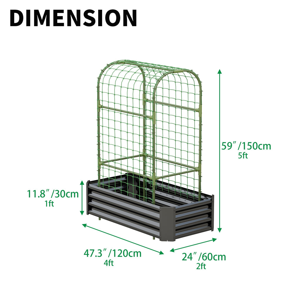 2-in-1 Raised Garden Bed with Trellis - 59' Tall Arch Planter Box for Climbing Plants, Outdoor Galvanized Metal Gardening Bed for Vegetables, Fruits, Flowers (Black, 4x2x1 Ft) Media 12