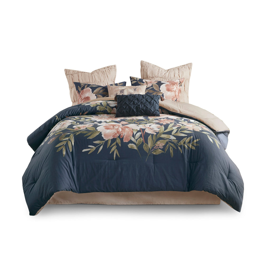 8 Piece Cotton Comforter Set Navy King Media 12