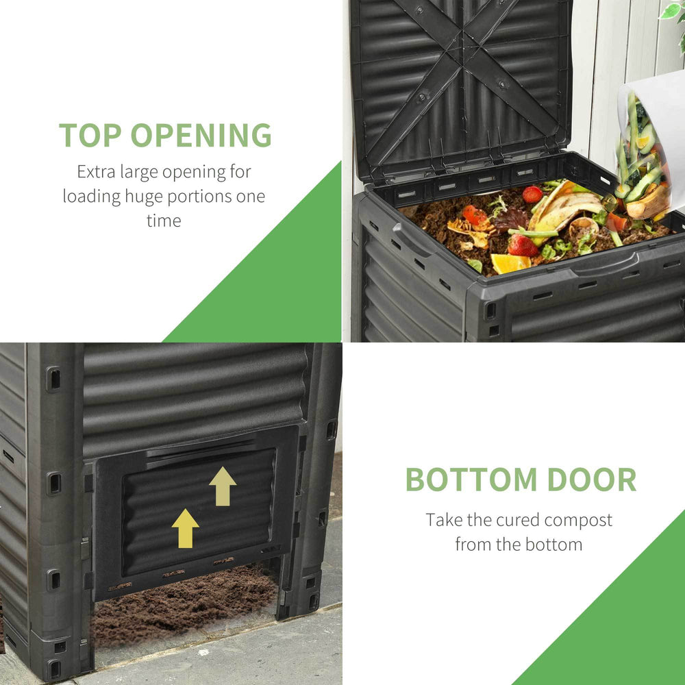 Outsunny Garden Compost Bin 80 Gallon Outdoor Large Capacity Composter Fast Create Fertile Soil Aerating Box, Easy Assembly, Black Media 6