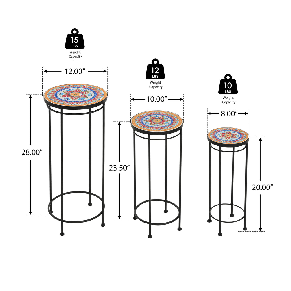 Wesley Ceramic Tile Plant Stand Set with Durable Iron Frame in Black and Red Media 3