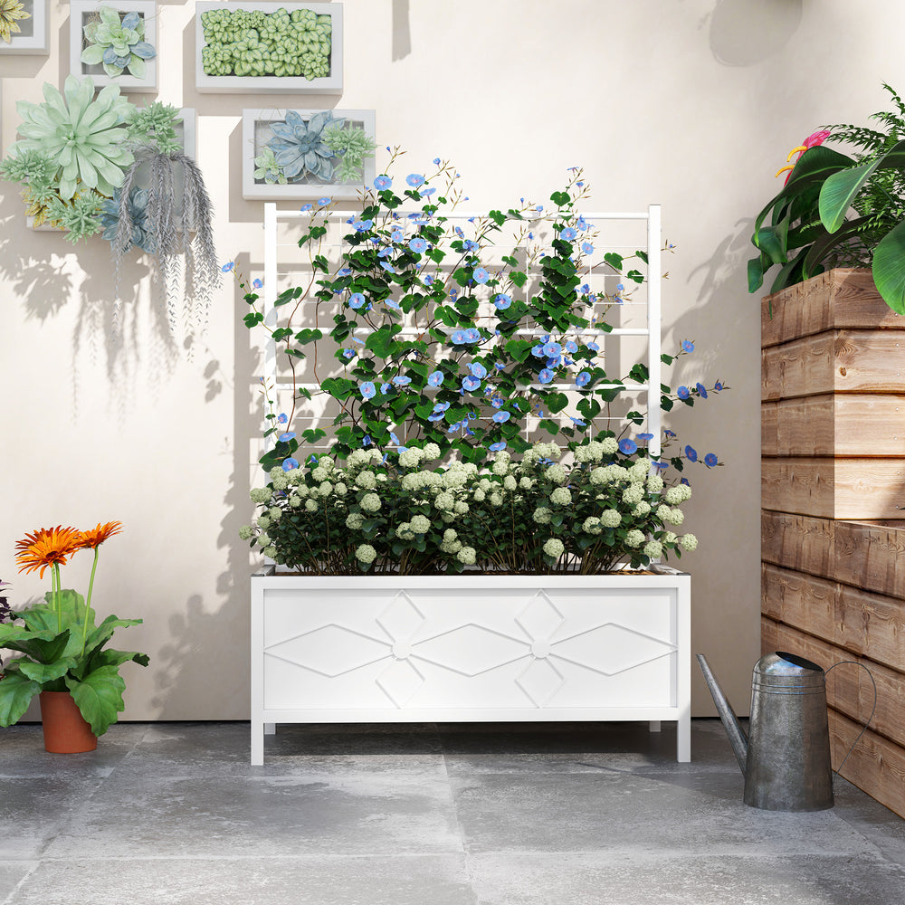 Outsunny Galvanized Raised Garden Bed with Trellis for Climbing Vines Vegetables Flowers, Outdoor Planter Box, 35.4' x 15.7' x 47.2', White Media 2