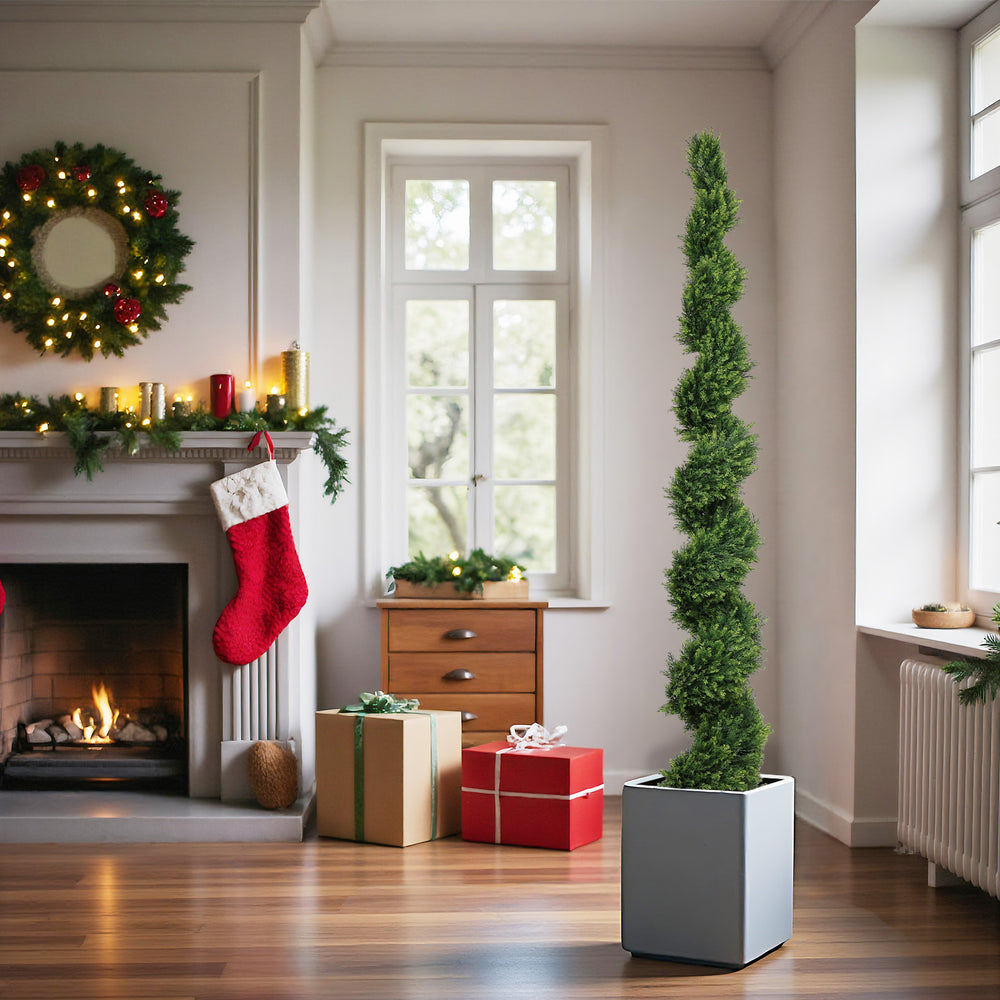 7FT Tall Artificial Two-Tone Cypress Pine Tree – Realistic Lifelike Faux Greenery with Natural Dual Color Leaves for Indoor Outdoor Home Office Decoration, Potted Fake Tree, 1pc/set Media 12