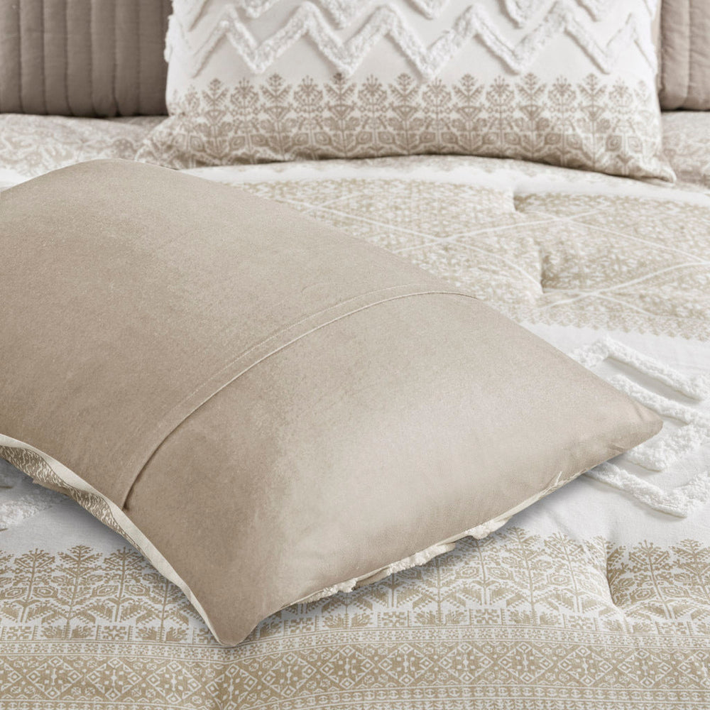 3 Piece Cotton Comforter Set with Chenille Tufting Taupe Full/Queen Media 11