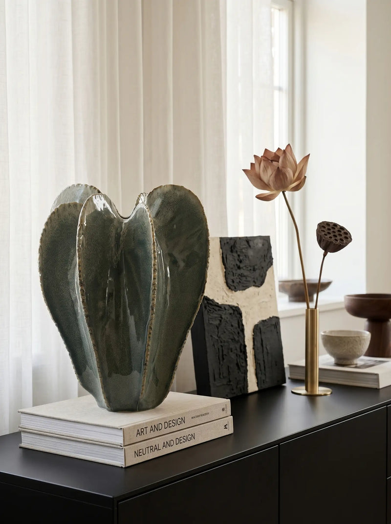 Sculptural Cactus Vase - Ribbed Ceramic Urn