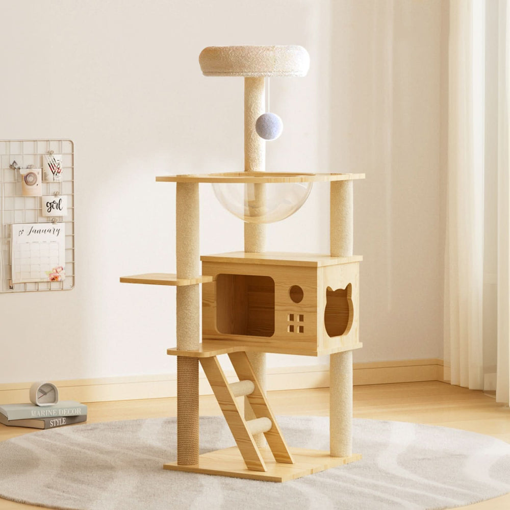 48.8' Modern Cat Tower, Wood Cat Tree Tower for Indoor Cats, Cat Tree with Sisal-Covered Scratching Posts and Top Perch, Cat Condo with Acrylic Hammock for Small Large Cats Media 4