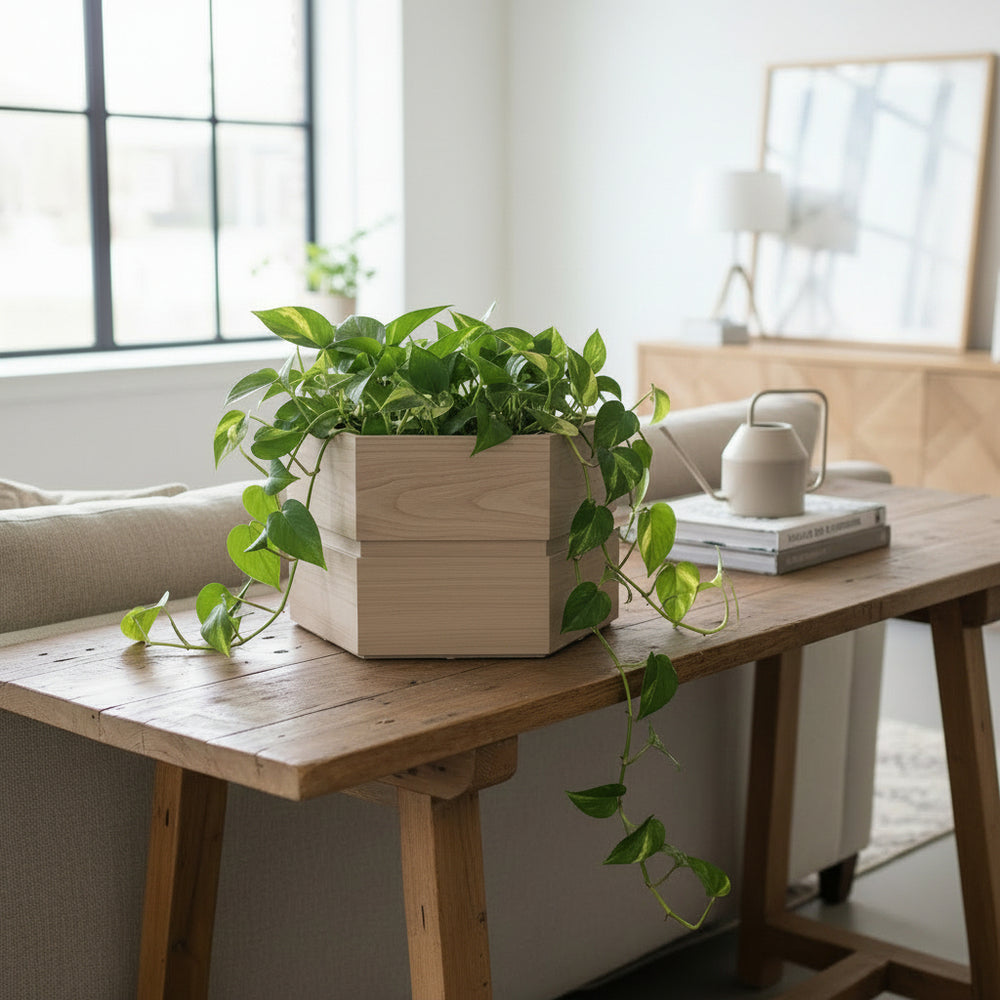 Hexagon Terrace Planter Box Short - Ash Brown Media 2