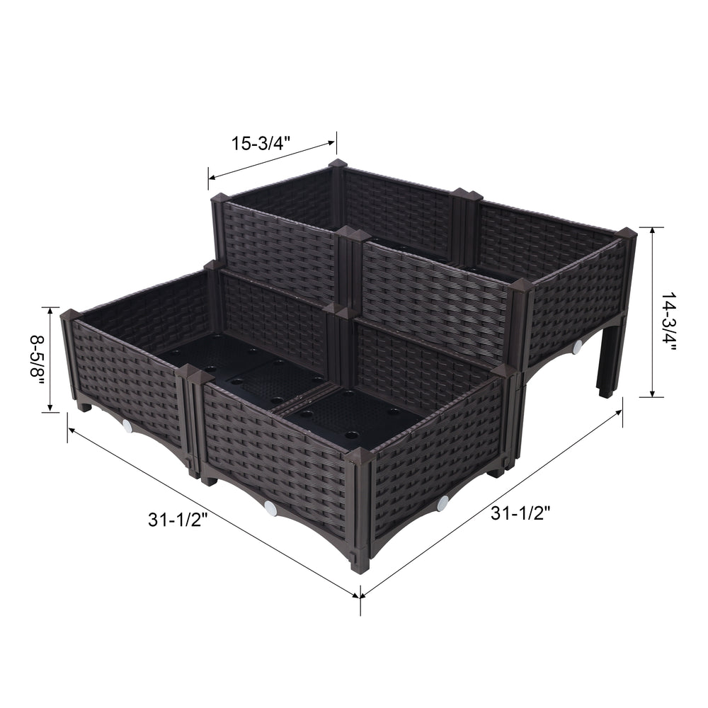 4 Piece Raised Garden Bed with Legs, Self-Watering Planter Box Raised Bed to Grow Flowers, Herbs & Vegetables, Brown Media 12