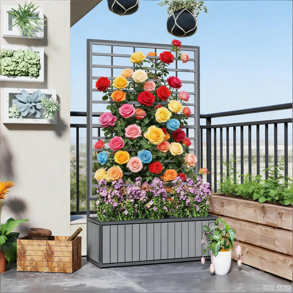 Wooden Raised Garden Bed with Trellis Media 6