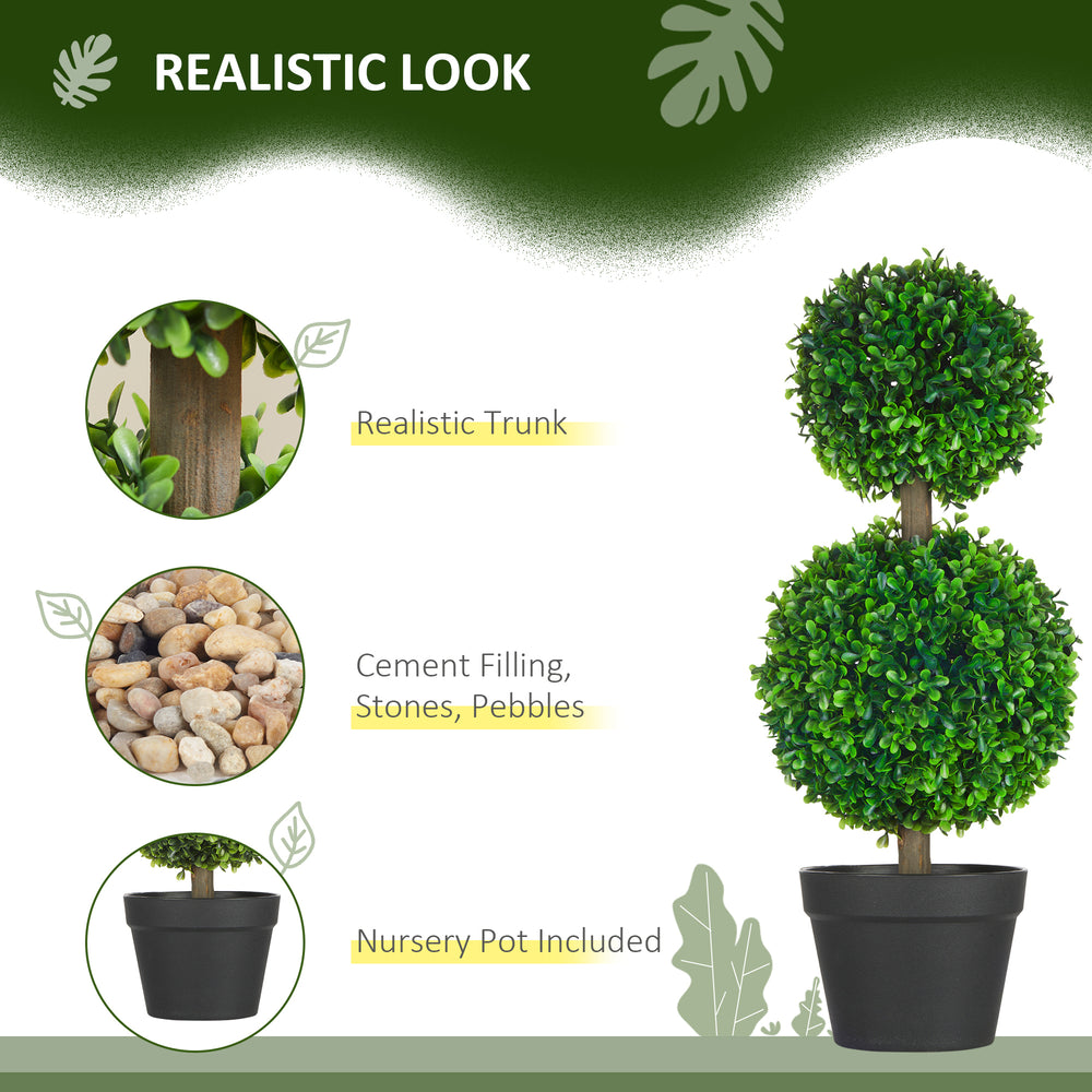HOMCOM Artificial Plant for Home Decor Indoor & Outdoor Fake Plants Artificial Tree in Pot, 2 Ball Boxwood Topiary Tree for Home Office, Living Room Decor, Green Media 6