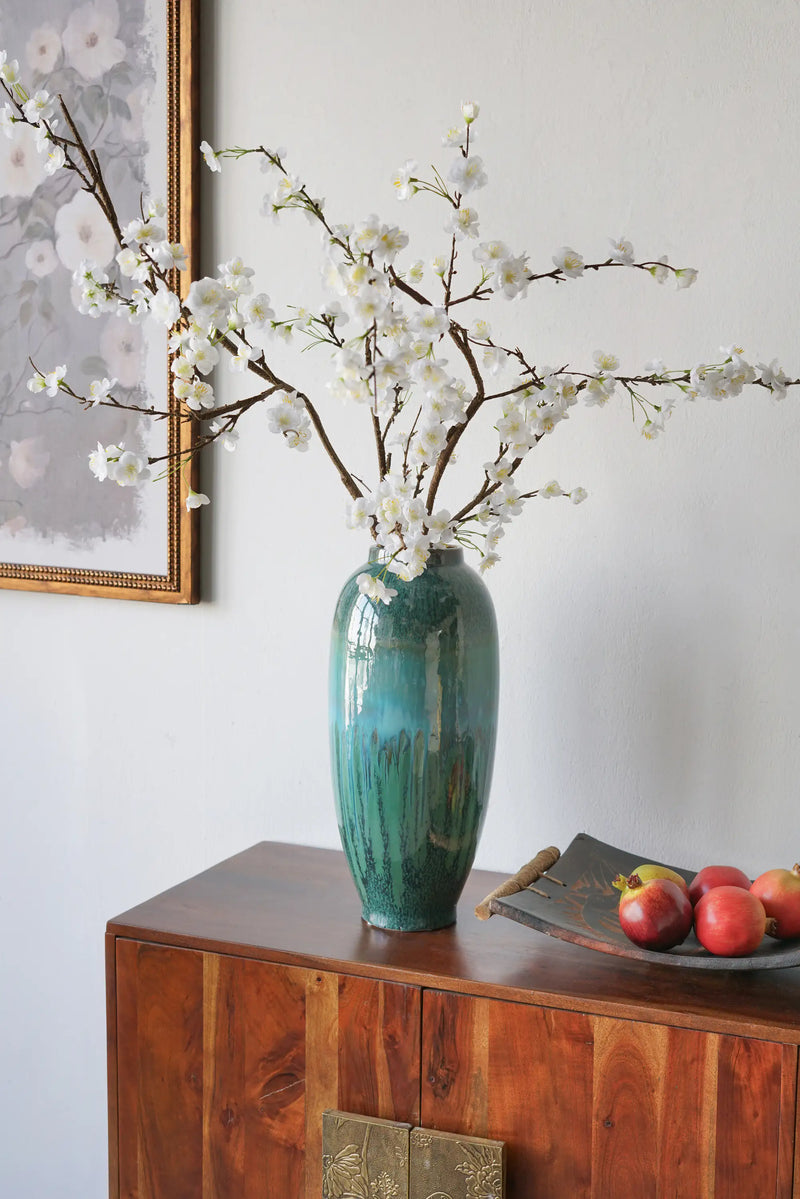 Decorative Ceramic Vase With Blue And Green Reactive Glaze