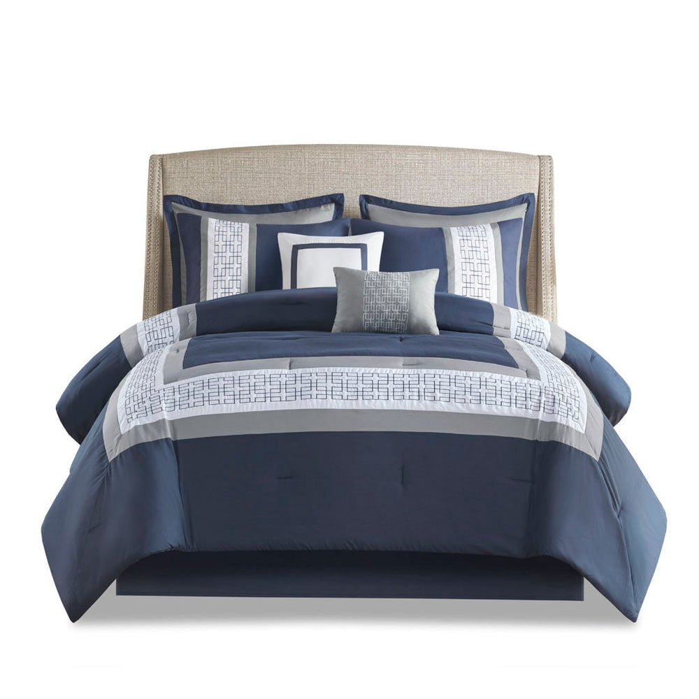 8 Piece Embroidered Comforter Set Navy Queen Media 12