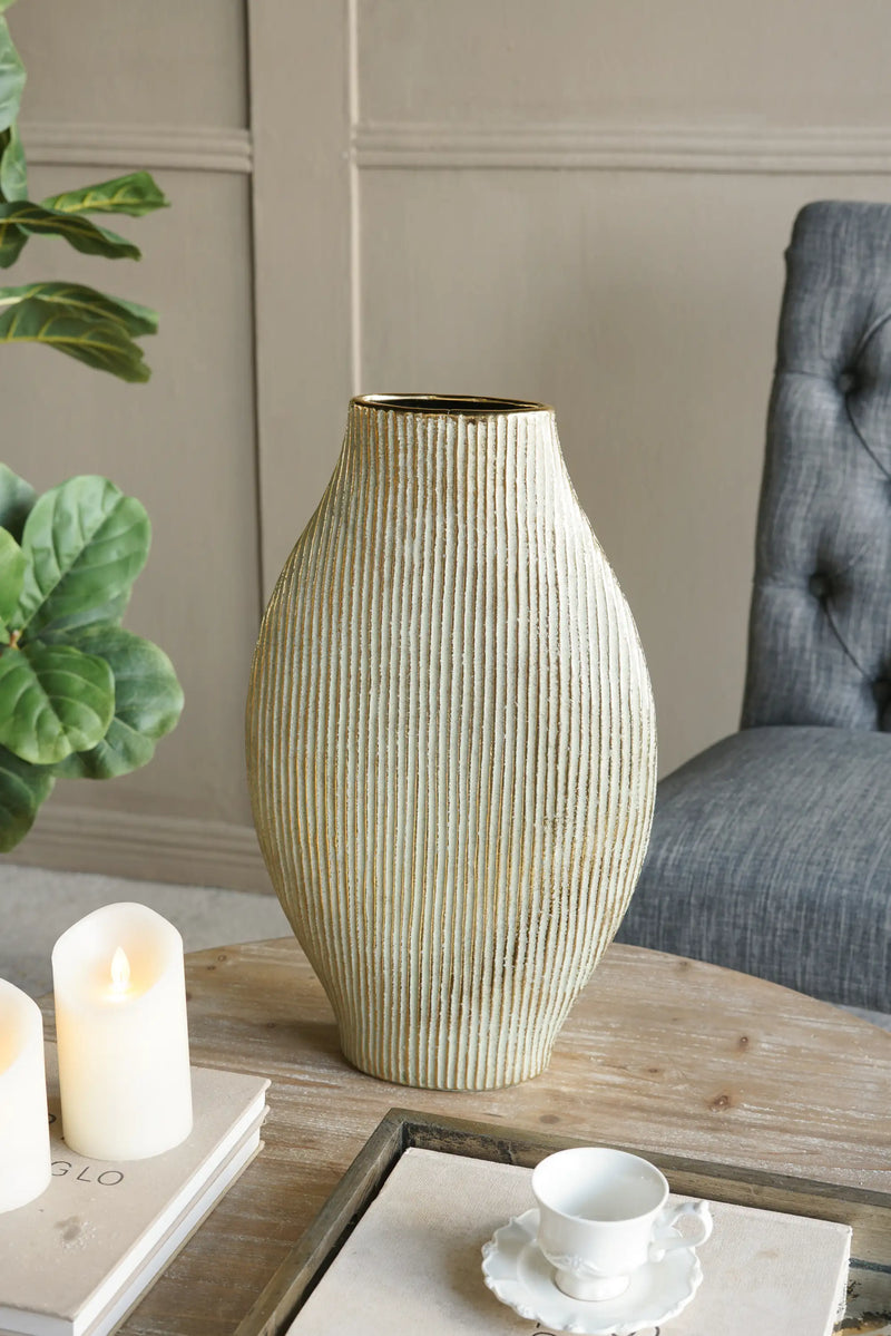 Ceramic Accent Vase with Vertical Ribbed Texture