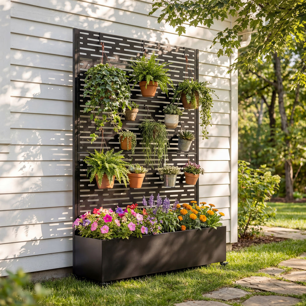 Metal Raised Garden Bed with Wheels and Trellis,73'x47'x16' Planter Box for Climbing Plants, Vegetables & Vines, Features Privacy Screen and Drainage Holes Media 1