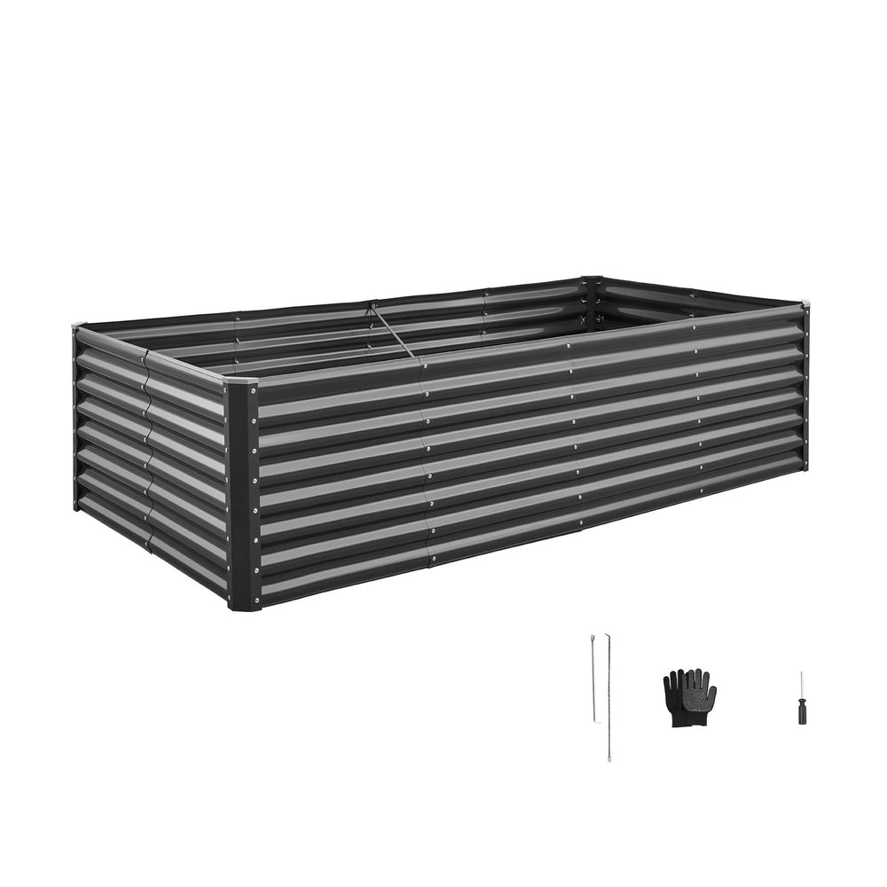 Metal Raised Garden Bed, 8 x 4 x 2 ft Outdoor Galvanized Planter Garden Box, Open Bottom Design, Large Planter Raised Bed for Growing Vegetables, Flowers, Herbs, and Succulents, Dark Gray Media 1
