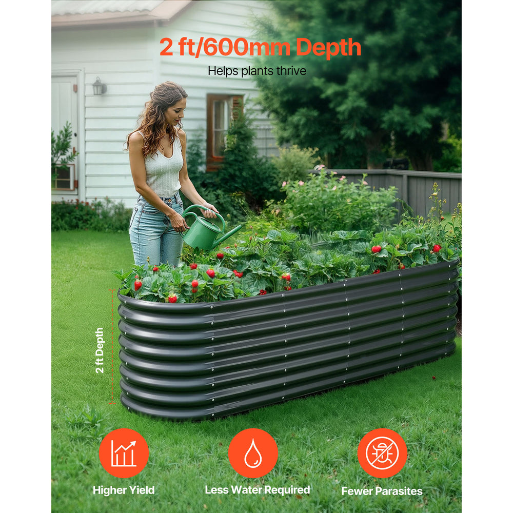 Metal Raised Garden Bed, 8 x 2 x 2 ft Oval Outdoor Galvanized Planter Garden Box, Open Bottom Design, Large Planter Raised Bed for Growing Vegetables, Flowers, Herbs, and Succulents, Dark Gray Media 7