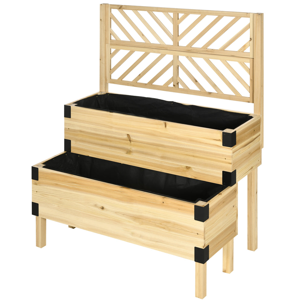 Outsunny Raised Garden Bed with Trellis, 2 Tier Wooden Elevated Planter Box with Legs and Metal Corners for Vegetables, Flowers, Herbs, Natural Media 10