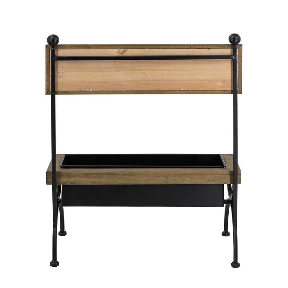18.9x11x24' Rustic Brown Wooden Planter Stand with Black Iron Frame Media 5