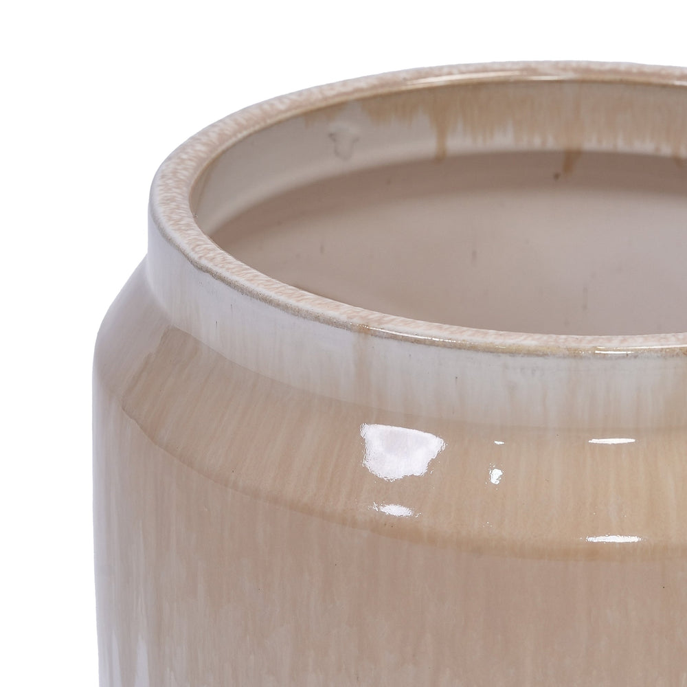 Handmade Non-Porous Ceramic Planter Set of 2, 6' & 8' Diameter, Beige Drip Glaze, for Aquatic Plants Indoor/Outdoor Shelf & Desk Use, Breathable Clay Media 13