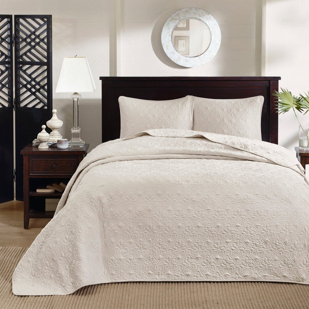 Reversible Bedspread Set Cream Twin Media 3