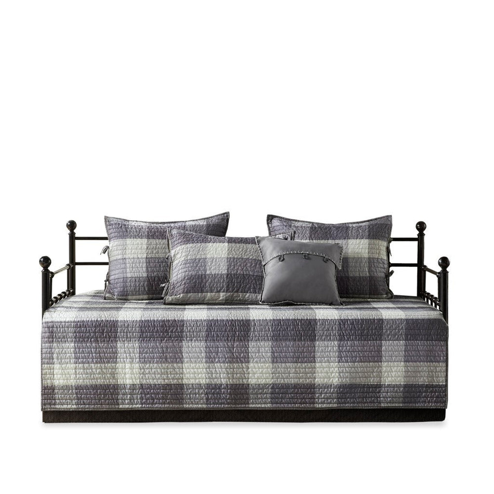 6 Piece Reversible Plaid Daybed Cover Set Grey Daybed Media 7