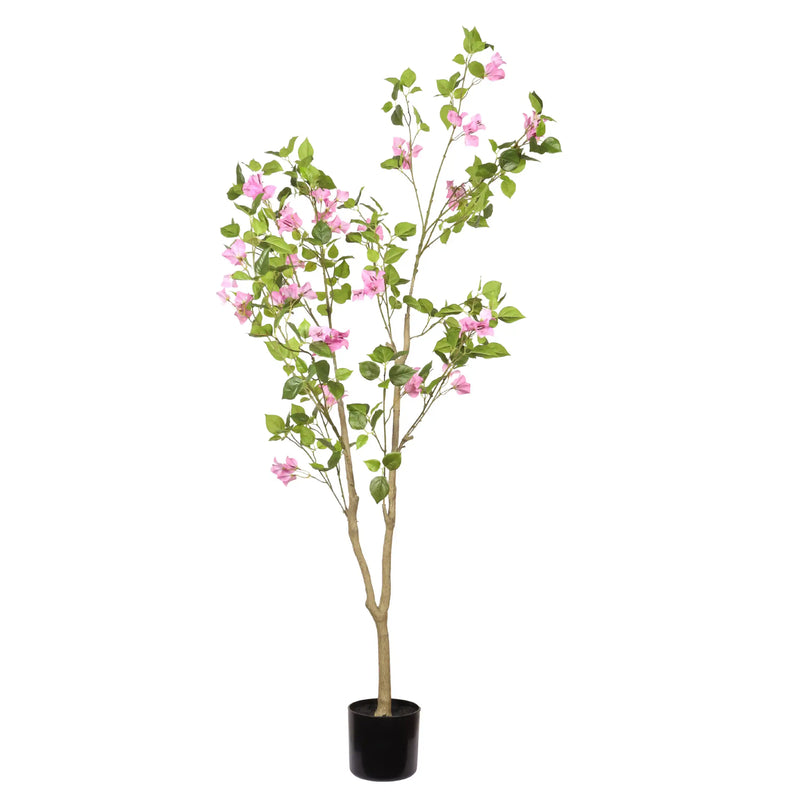 Artificial Bougainvillea Tree in Baby Pink with Green Leaves, Realistic Faux Plant in Black Plastic Pot, 60-Inch Indoor Decor for Home Office