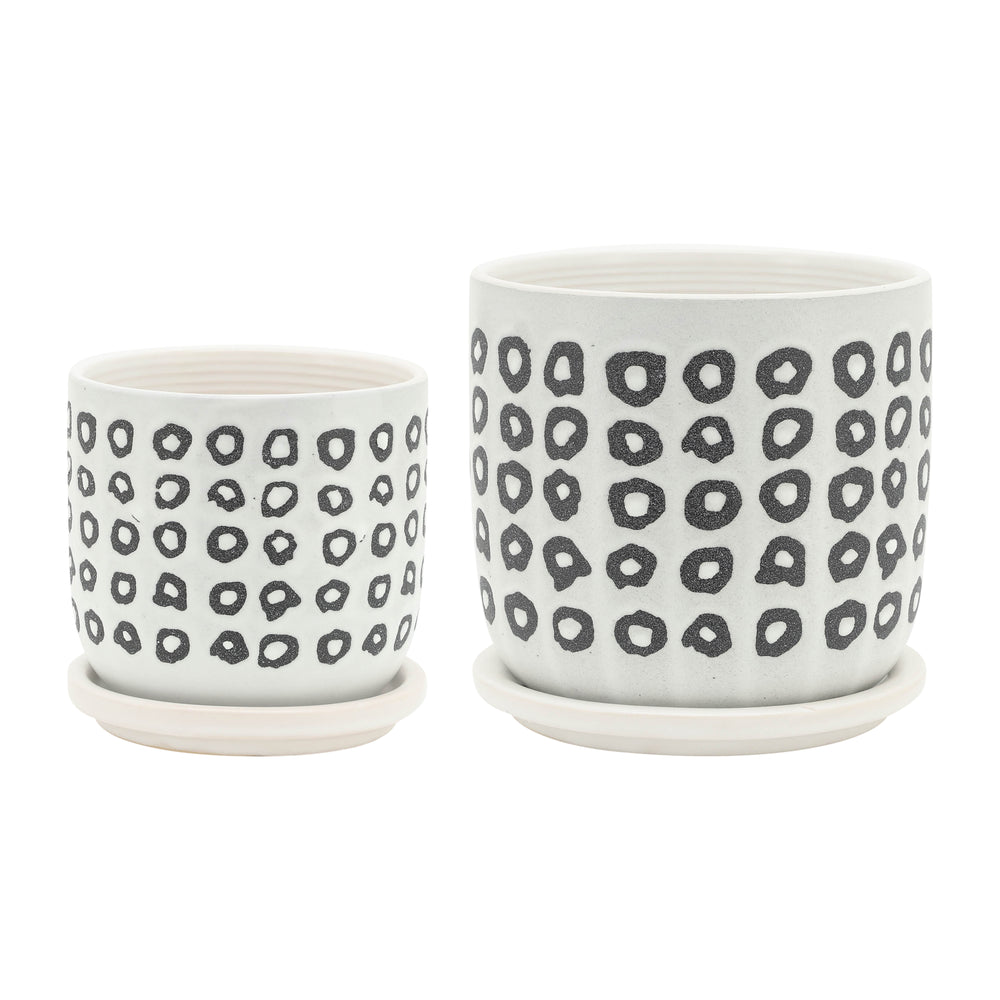 S/2 5/6' AZTEC PLANTER W/ SAUCER, BLACK Media 1
