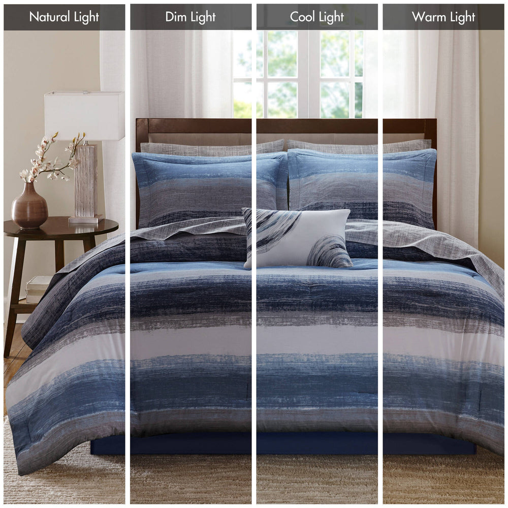 9-Piece King 9 Piece Comforter Set with Cotton Bed Sheets,Navy Media 10