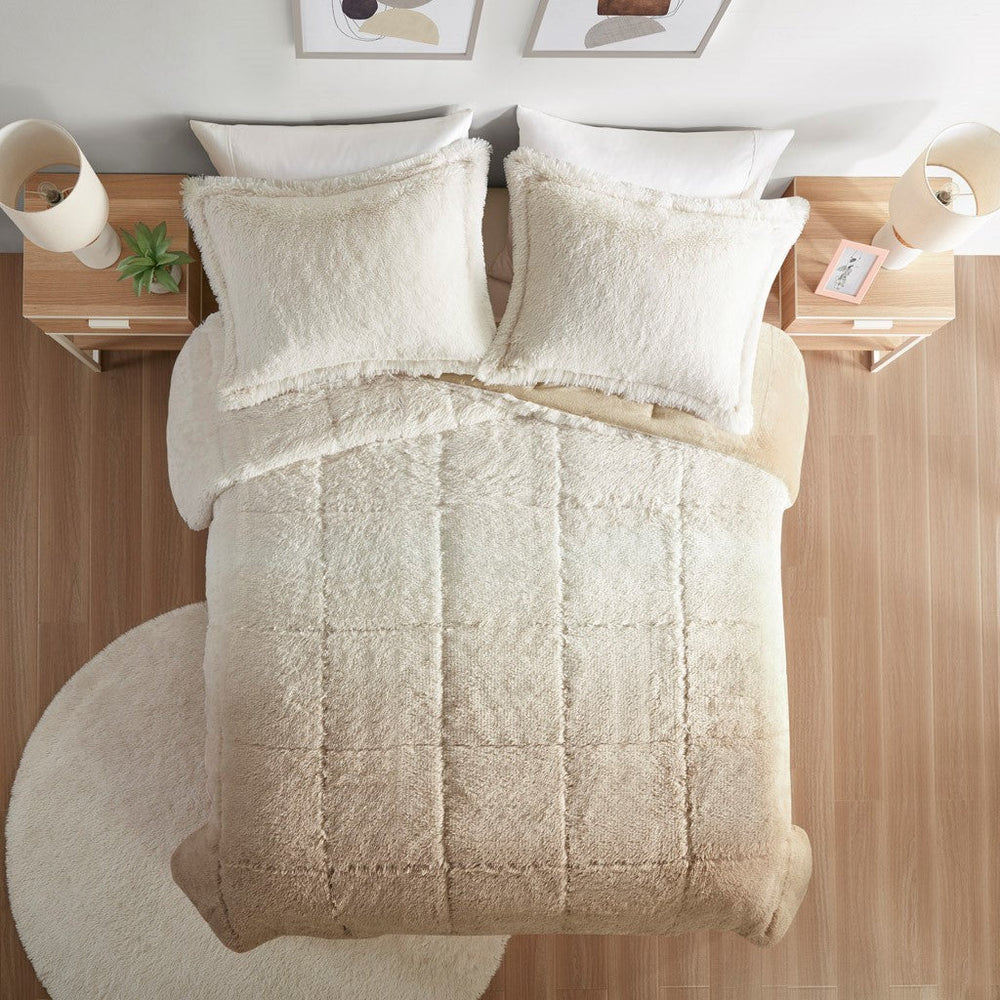 King/Cal King Ombre Shaggy Long Fur Comforter Mini Set Media 9
