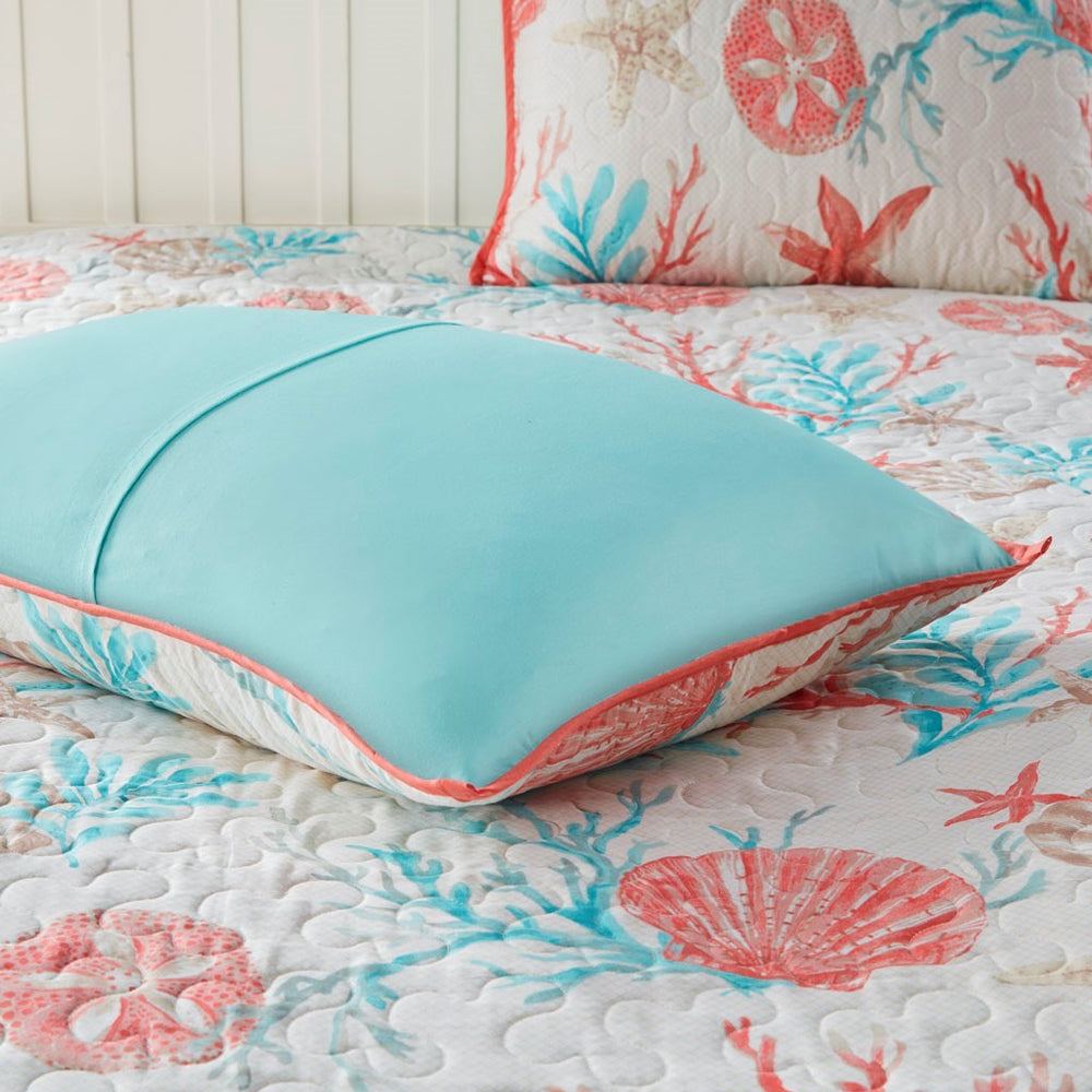 6 Piece Cotton Sateen Quilt Set with Throw Pillows Coral King/Cal King Media 4