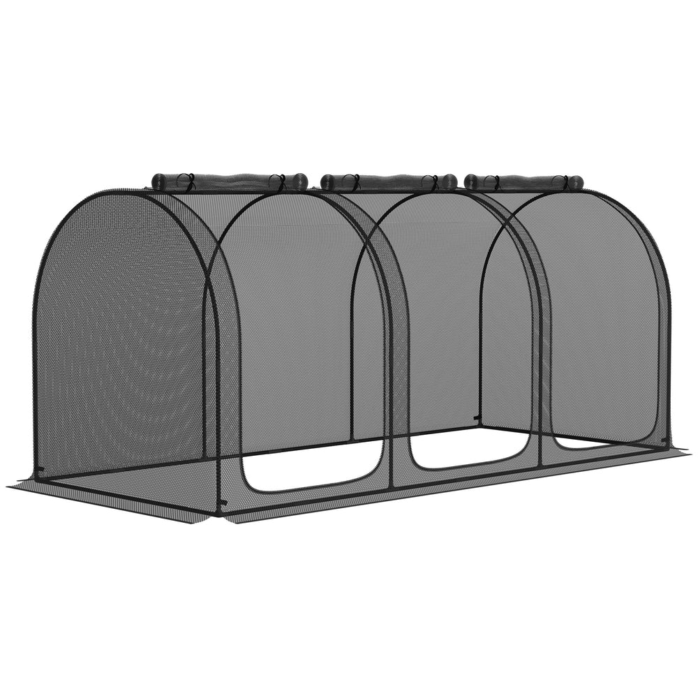 Outsunny 9' x 4' Crop Cage, Plant Protection Tent with Three Zippered Doors, Storage Bag and 6 Ground Stakes, for Garden, Yard, Lawn, Black Media 1