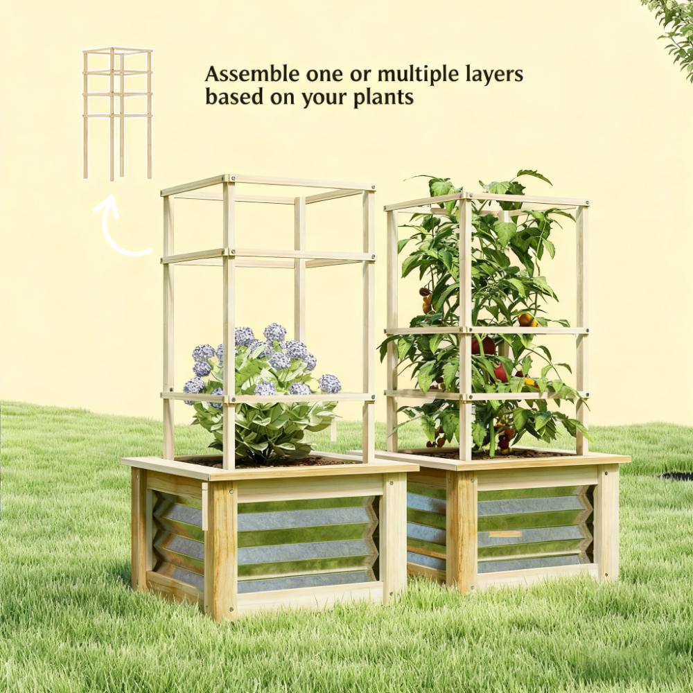 Galvanized Planter Box Elevated Garden Bed,Wooden Raised Garden Bed with Trellis,for Garden,Patio Media 6