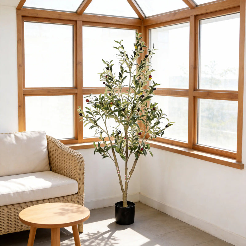 5' Artificial  Olive Tree in Black Plastic Pot, 1pc/set