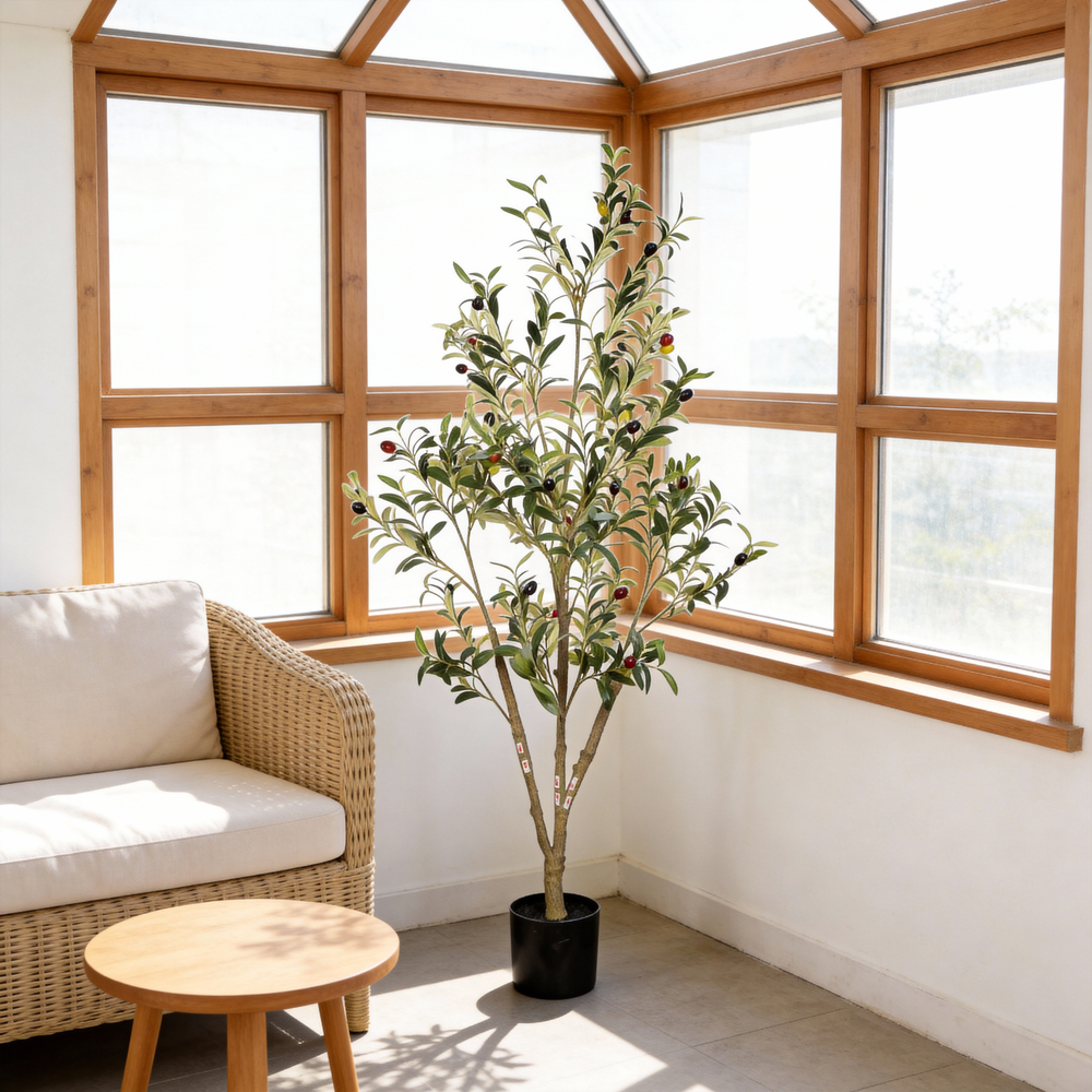5' Artificial  Olive Tree in Black Plastic Pot, 1pc/set Media 2