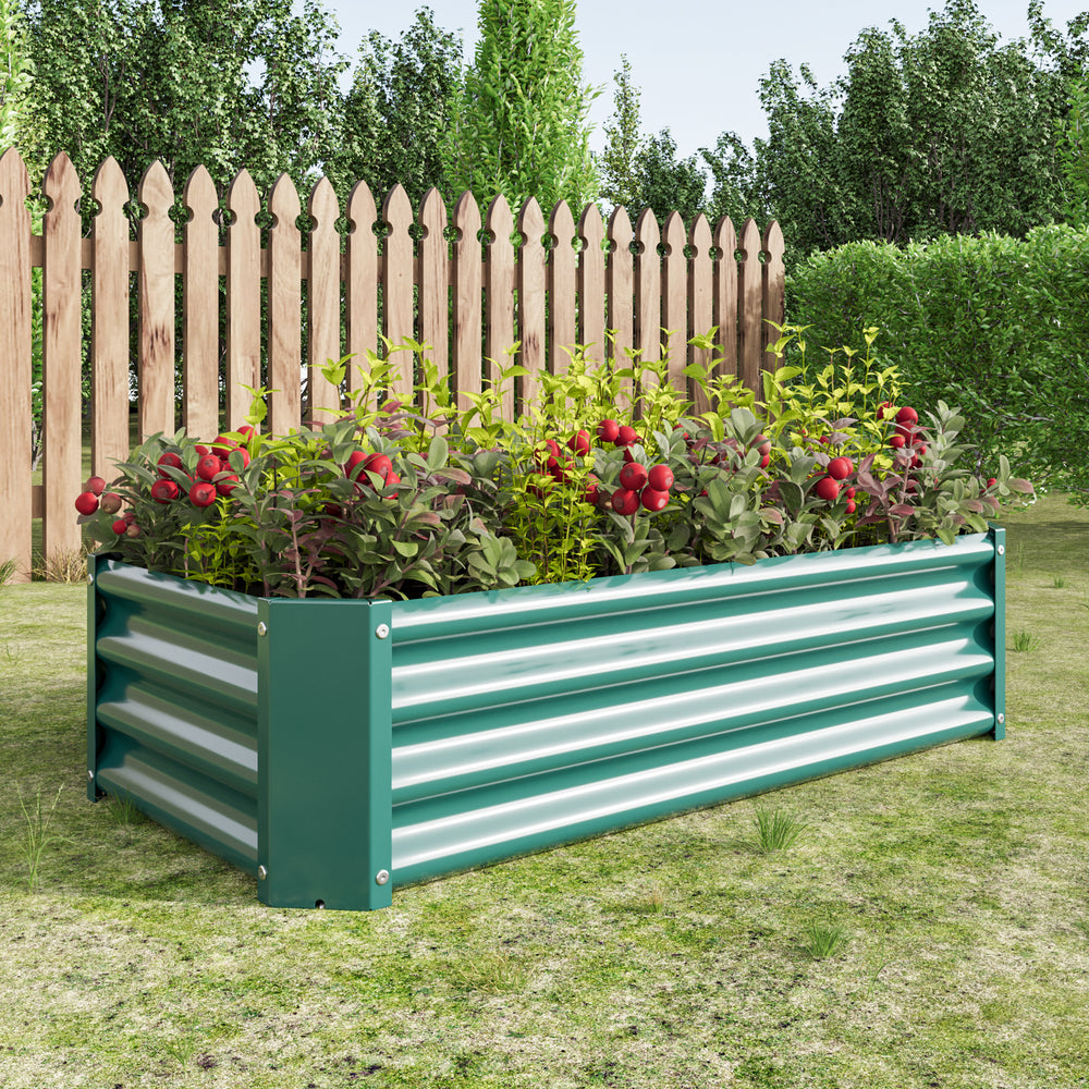 2PCS Green 4×2×1ft Metal Raised Garden Bed, Rectangle Raised Planter for Flowers Plants, Vegetables Herb Media 4
