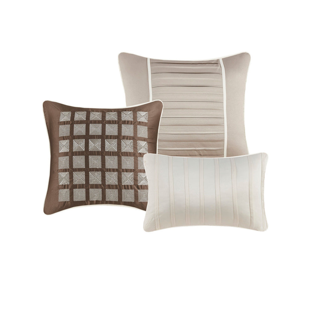 7 Piece Polyester Charmeuse Comforter Set Taupe Queen Media 8