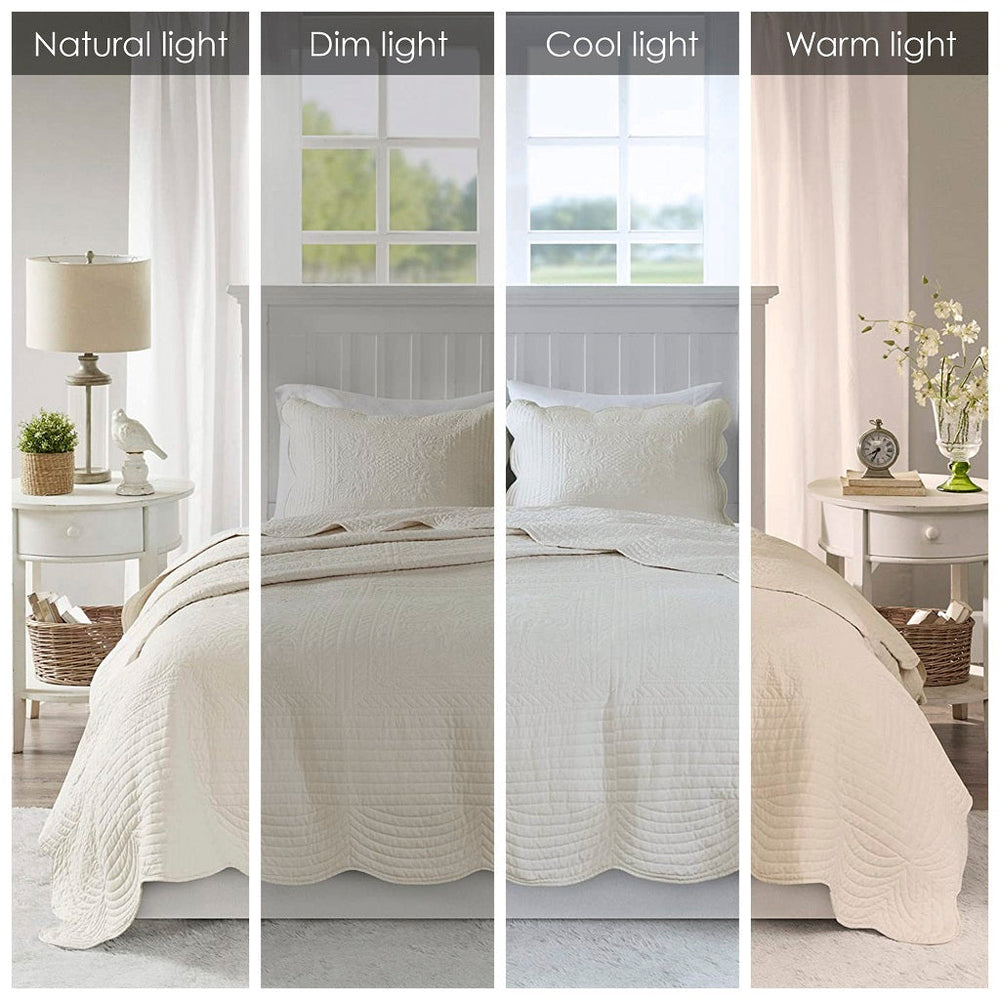 3 Piece Reversible Scalloped Edge Quilt Set Cream King/Cal King Media 12