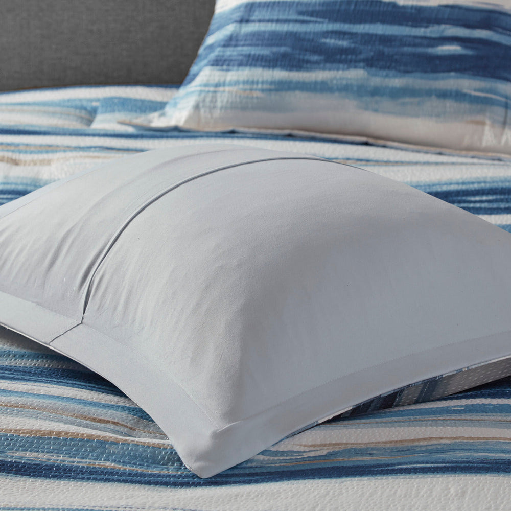 8 Piece Printed Seersucker Comforter and Quilt Set Collection Blue Full/Queen Media 9
