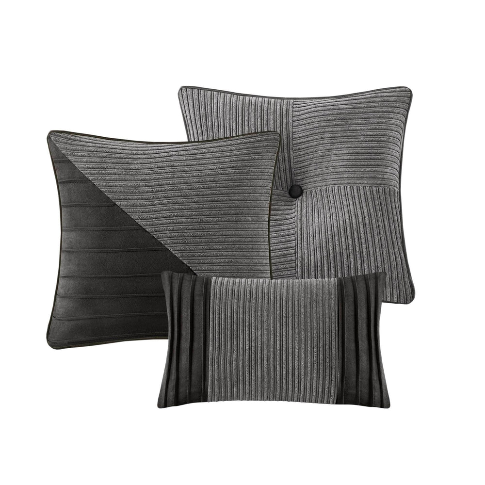 7 Piece Micro Corduroy Comforter Set Grey Queen Media 5