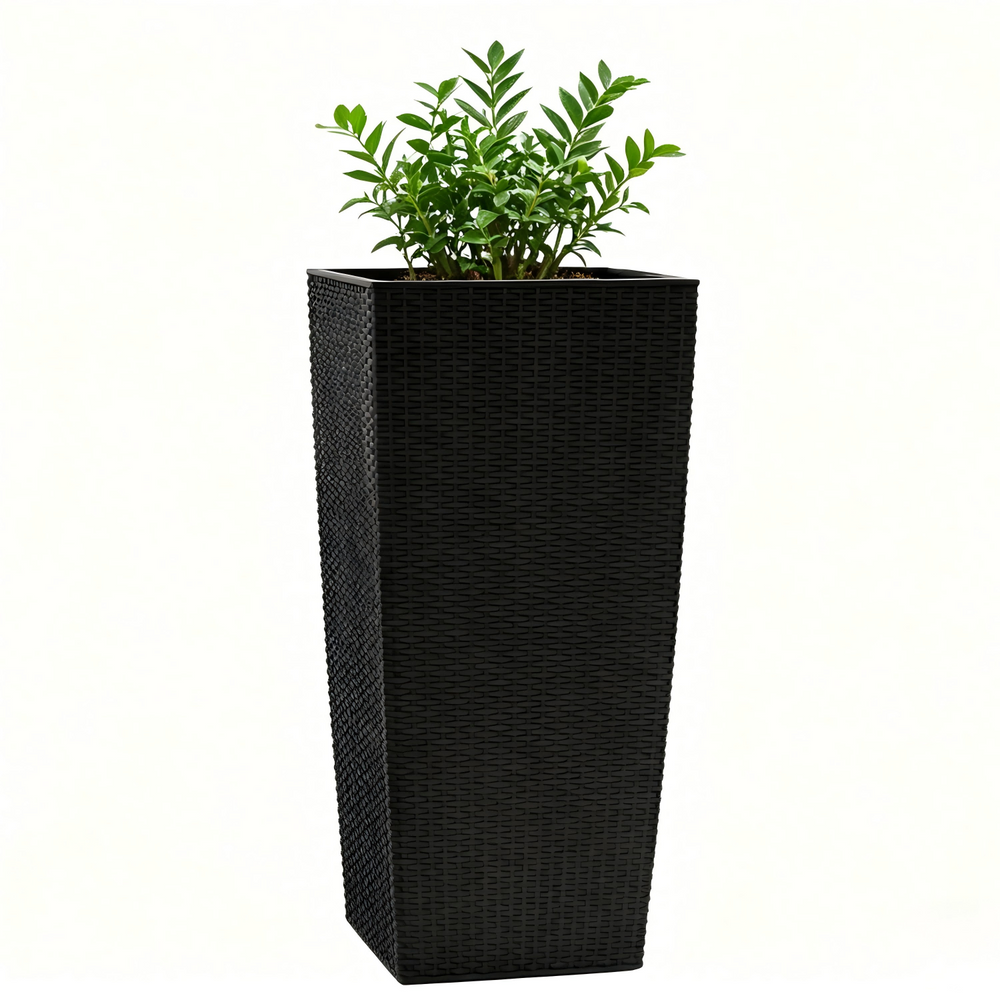 Black Faux Rattan Large Flower Pot with Self-Watering System, 30 in Tall Indoor Outdoor Planter Featuring Drainage Holes, Inner Tray & Water Level Monitor Media 12