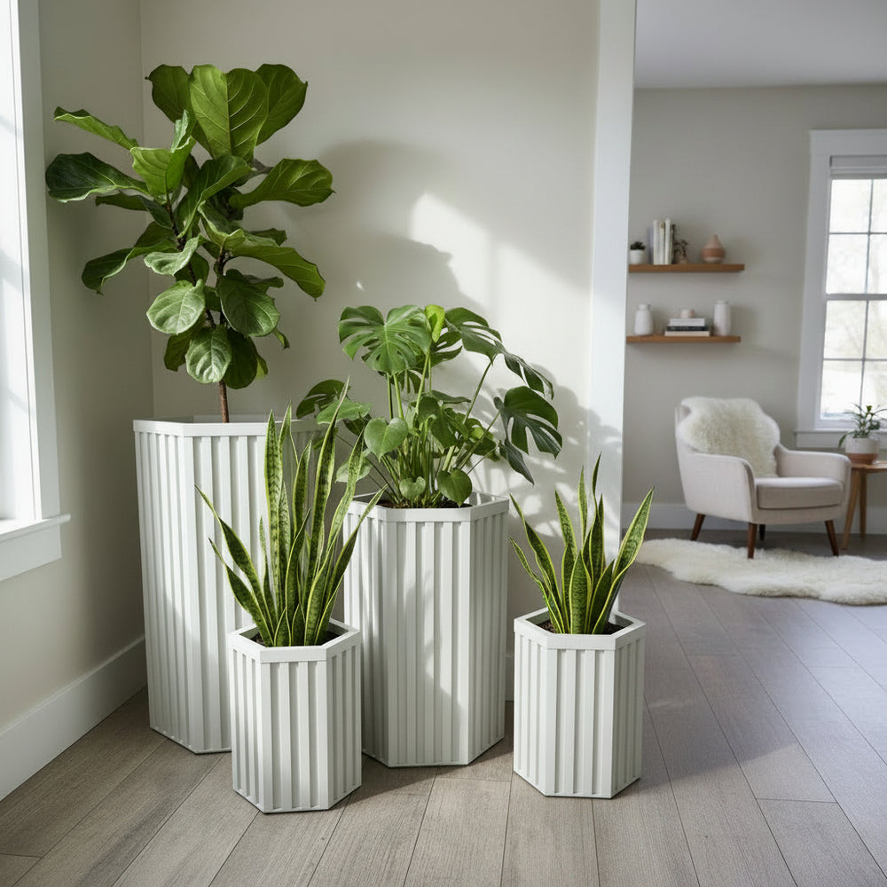 Hexagon Column Planter SM - White Media 3