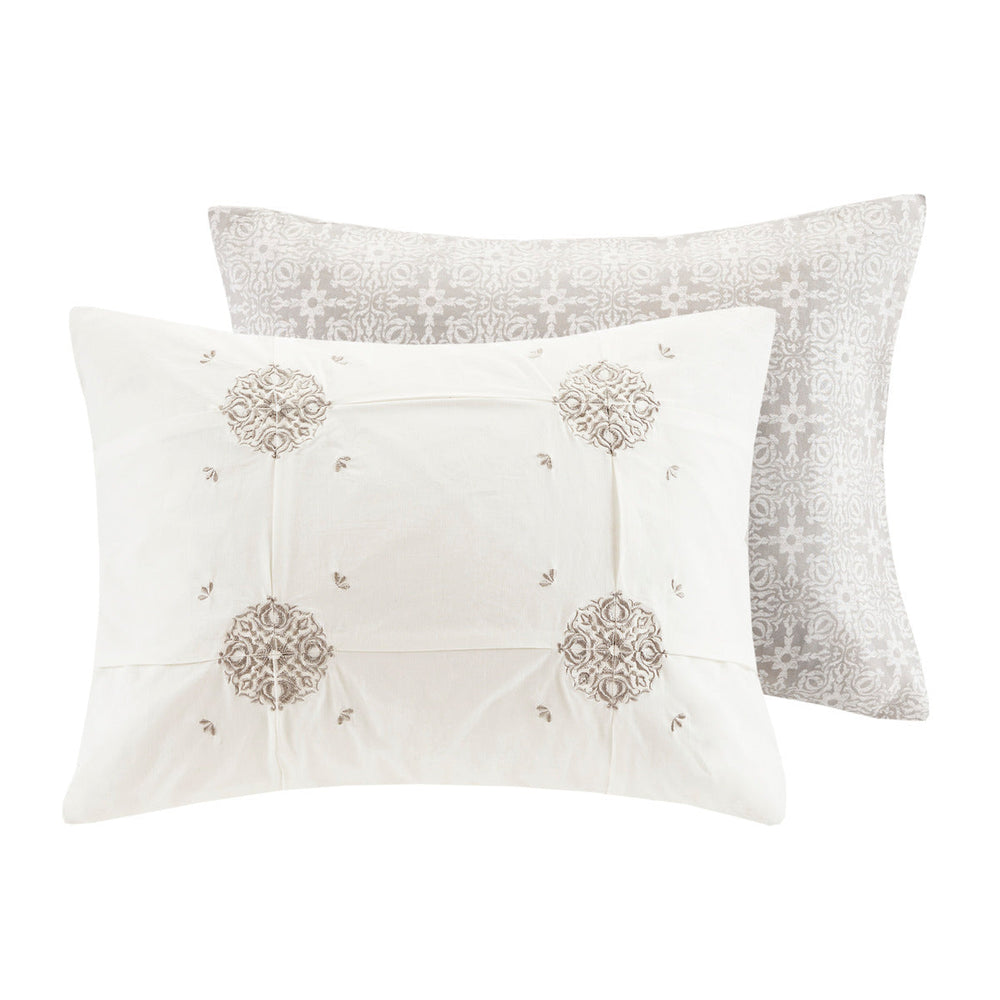 6 Piece Embroidered Cotton Reversible Comforter Set Ivory King/Cal King Media 6